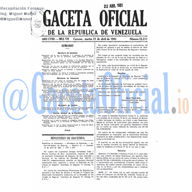Gaceta Oficial 32211 del 21 Abril 1981