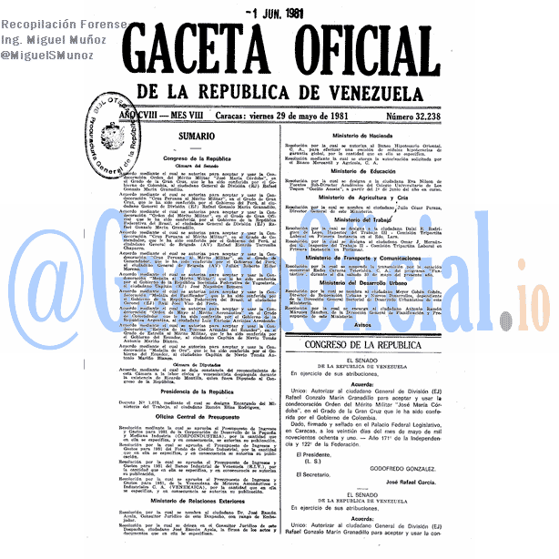Gaceta Oficial 32238 del 29 Mayo 1981