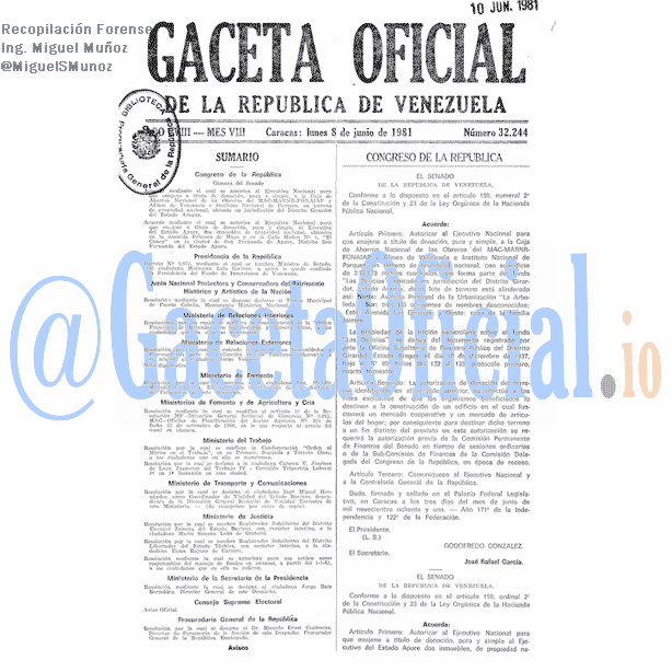 Gaceta Oficial 32244 del 8 Junio 1981