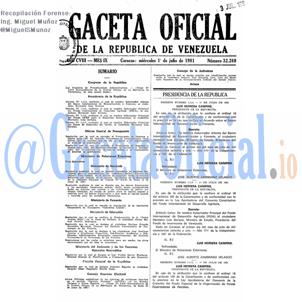 Gaceta Oficial 32260 del 1 Julio 1981
