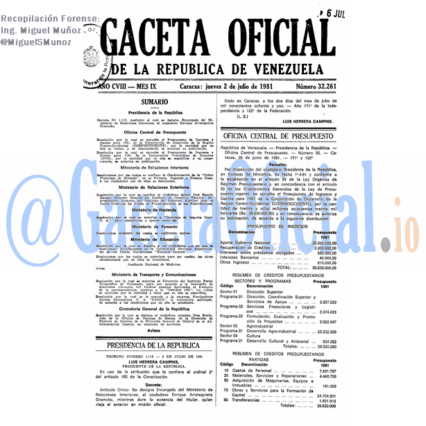 Gaceta Oficial 32261 del 2 Julio 1981