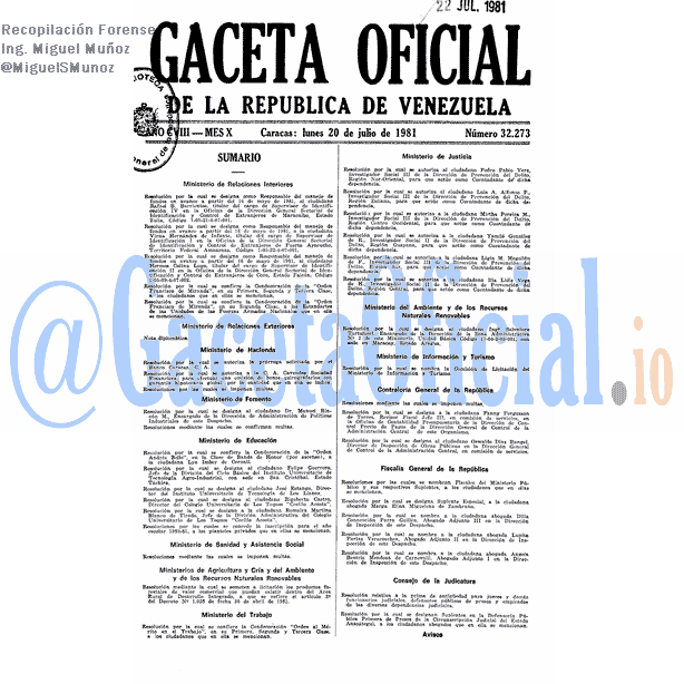 Gaceta Oficial 32273 del 20 Julio 1981