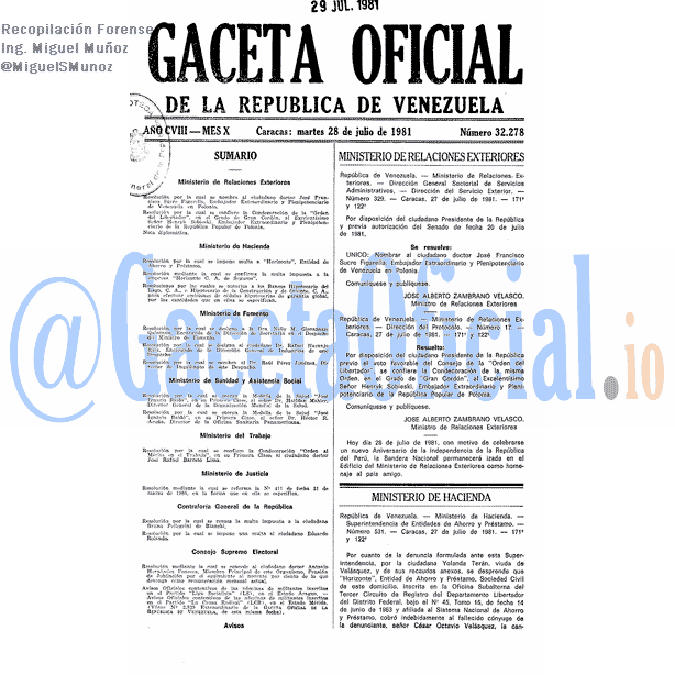Gaceta Oficial 32278 del 28 Julio 1981