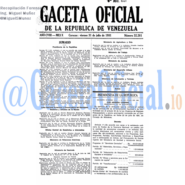 Gaceta Oficial 32281 del 31 Julio 1981