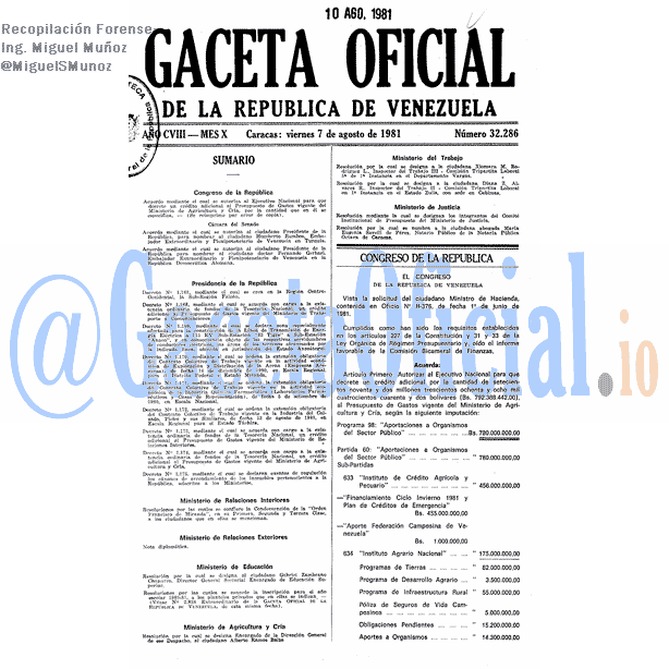 Gaceta Oficial 32286 del 7 Agosto 1981