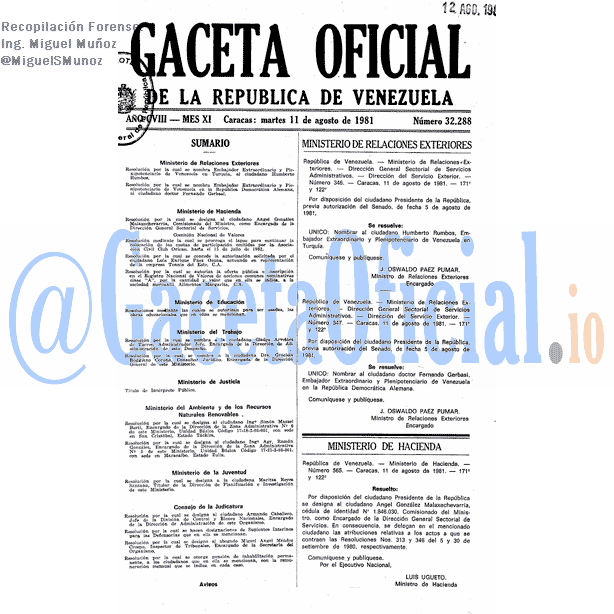 Gaceta Oficial 32288 del 11 Agosto 1981