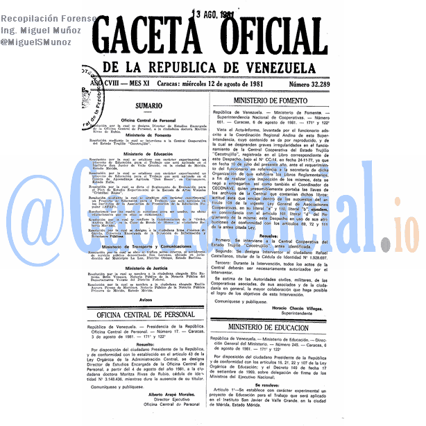 Gaceta Oficial 32289 del 12 Agosto 1981