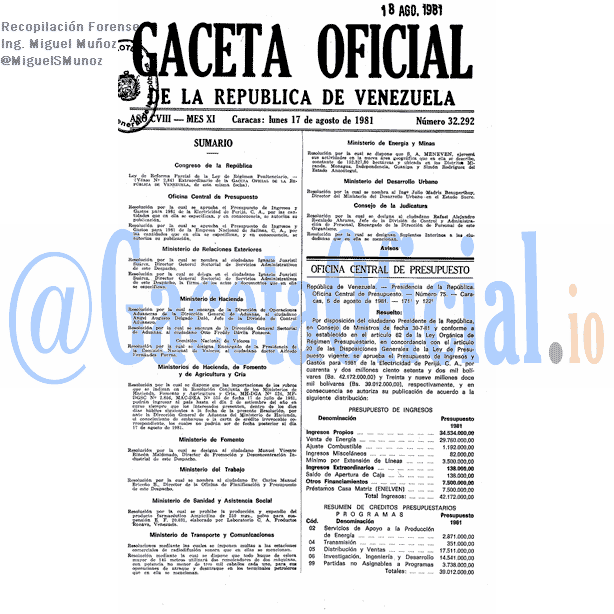 Gaceta Oficial 32292 del 17 Agosto 1981