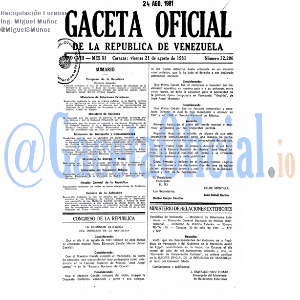 Gaceta Oficial 32296 del 21 Agosto 1981