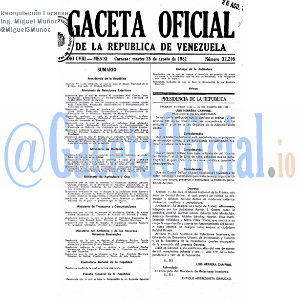 Gaceta Oficial 32298 del 25 Agosto 1981