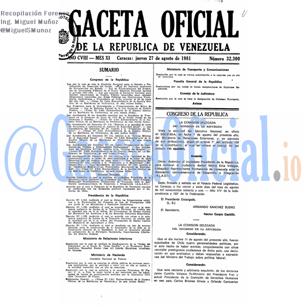 Gaceta Oficial 32300 del 27 Agosto 1981