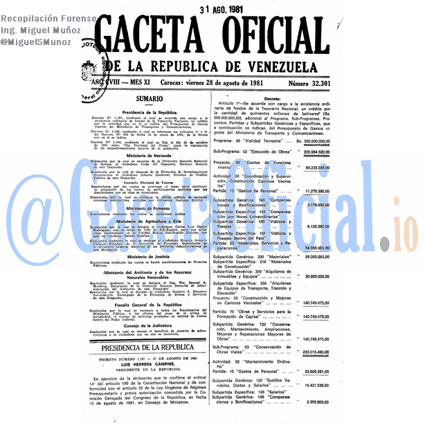 Gaceta Oficial 32301 del 28 Agosto 1981