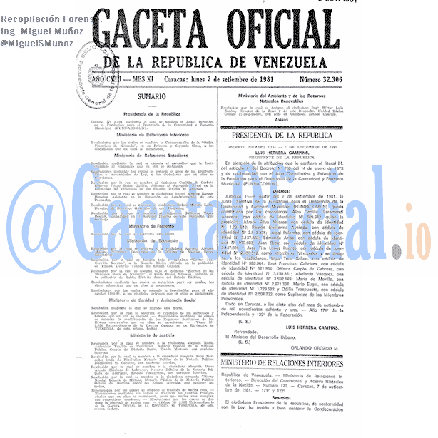 Gaceta Oficial 32306 del 7 Septiembre 1981