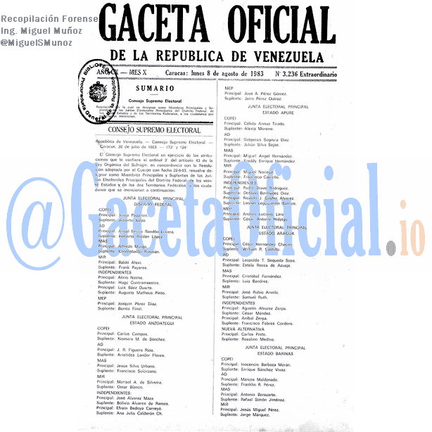 Gaceta Oficial 3236 del 8 Agosto 1983