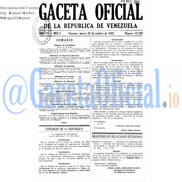 Gaceta Oficial 32590 del 28 Octubre 1982