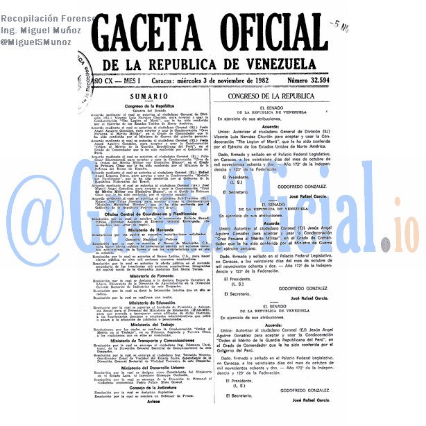 Gaceta Oficial 32594 del 3 Noviembre 1982