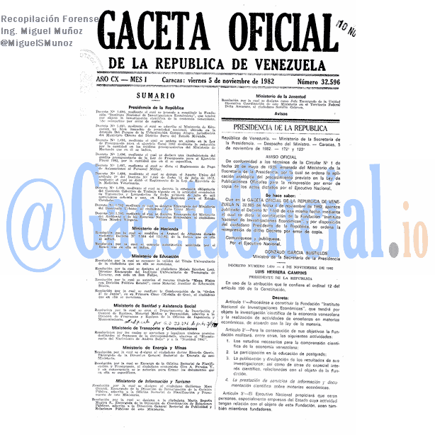 Gaceta Oficial 32596 del 5 Noviembre 1982