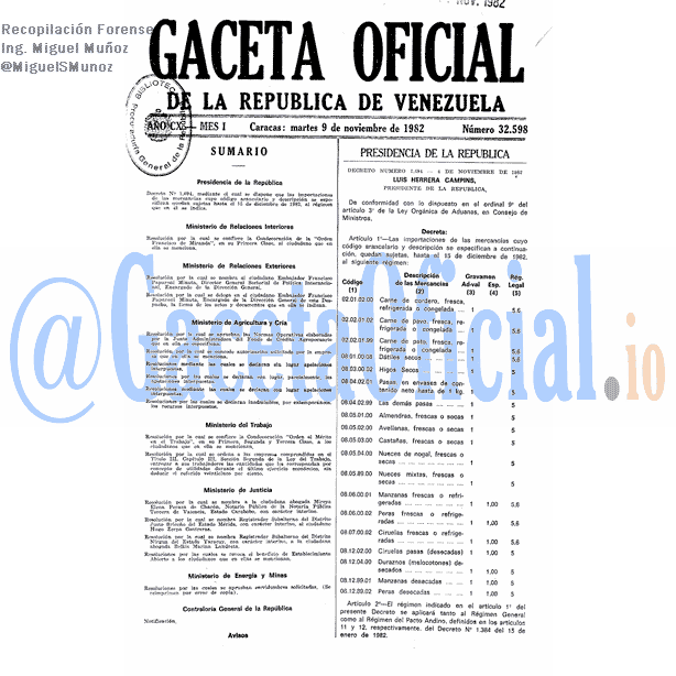 Gaceta Oficial 32598 del 9 Noviembre 1982