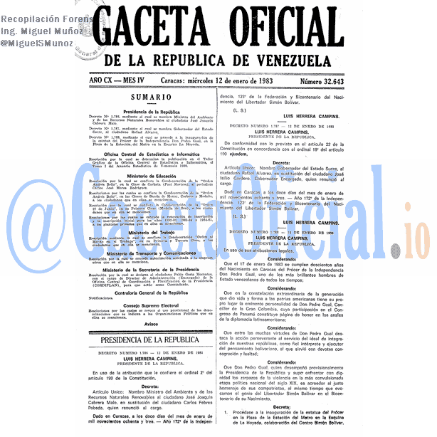 Gaceta Oficial 32643 del 12 Enero 1983
