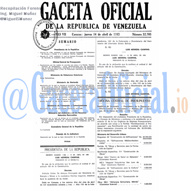 Gaceta Oficial 32705 del 14 Abril 1983