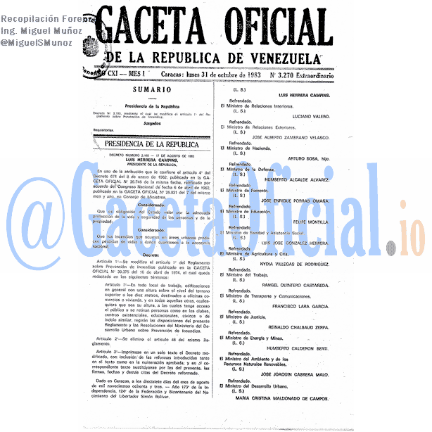 Gaceta Oficial 3270 del 31 Octubre 1983
