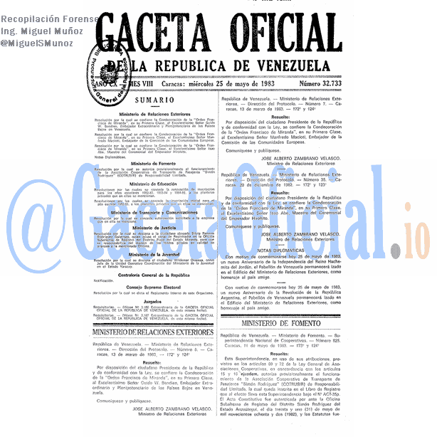 Gaceta Oficial 32733 del 25 Mayo 1983