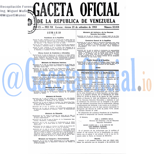 Gaceta Oficial 32818 del 23 Septiembre 1983