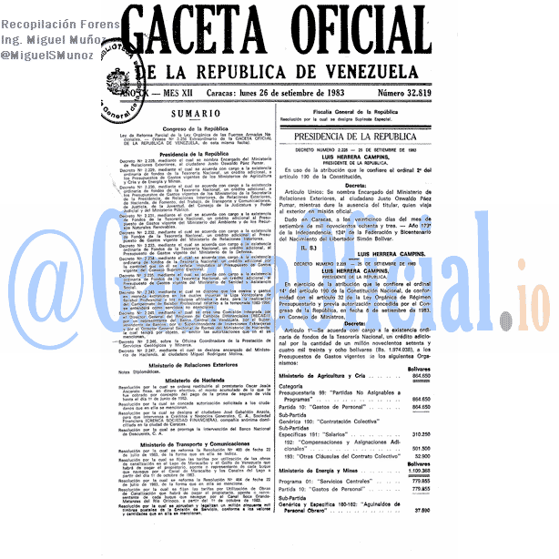Gaceta Oficial 32819 del 26 Septiembre 1983