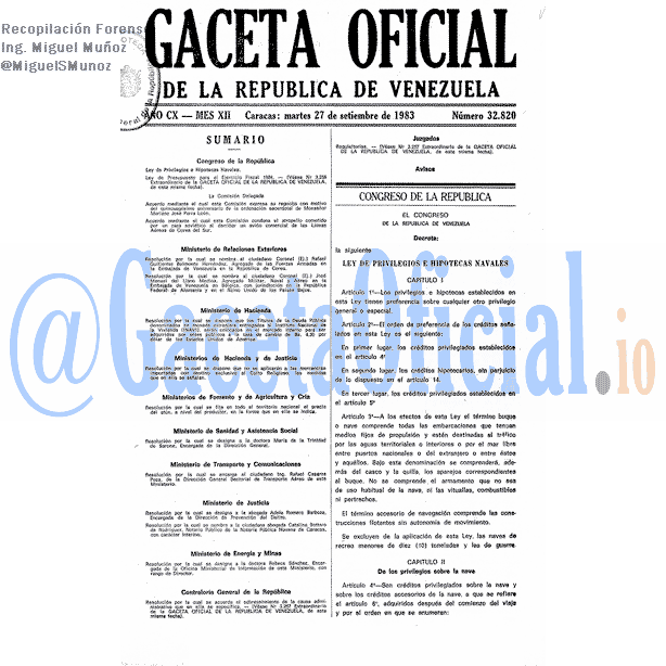 Gaceta Oficial 32820 del 27 Septiembre 1983