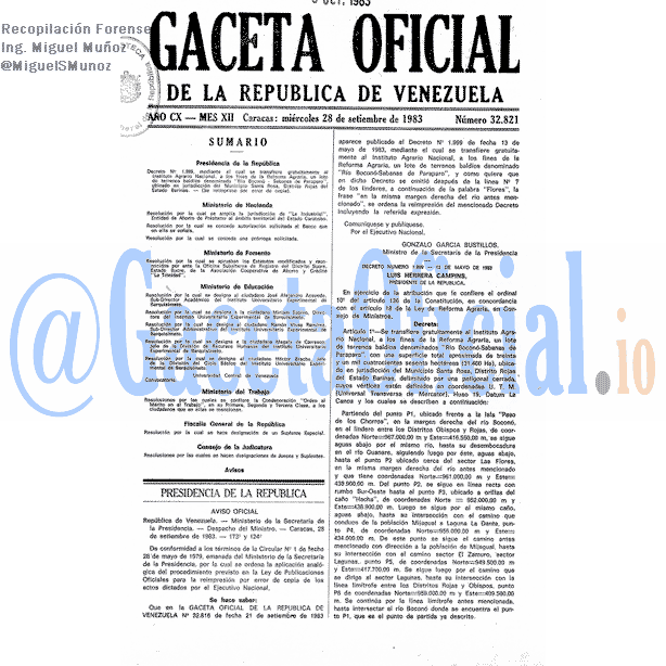Gaceta Oficial 32821 del 28 Septiembre 1983