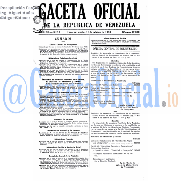 Gaceta Oficial 32830 del 11 Octubre 1983