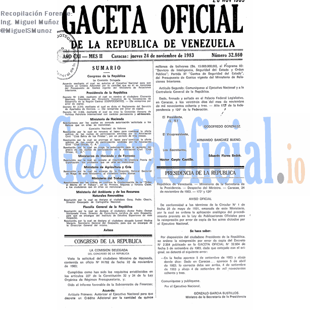 Gaceta Oficial 32860 del 24 Noviembre 1983