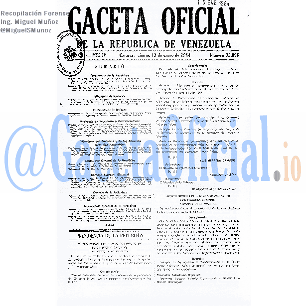 Gaceta Oficial 32896 del 13 Enero 1984