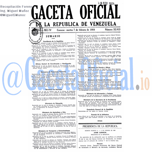 Gaceta Oficial 32913 del 7 Febrero 1984