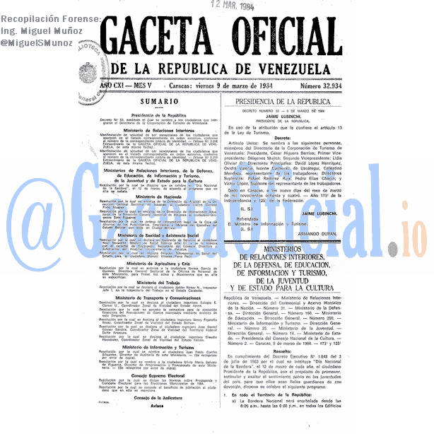 Gaceta Oficial 32934 del 9 Marzo 1984