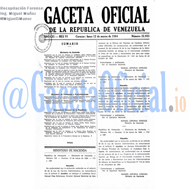 Gaceta Oficial 32935 del 12 Marzo 1984