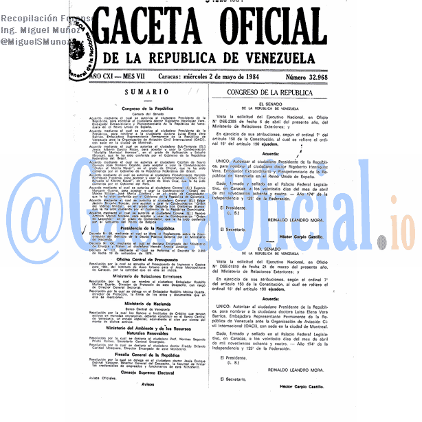 Gaceta Oficial 32968 del 2 Mayo 1984