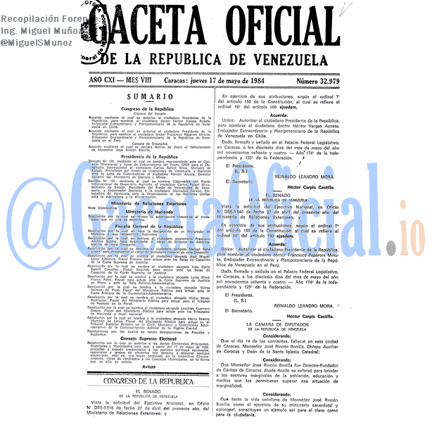 Gaceta Oficial 32979 del 17 Mayo 1984