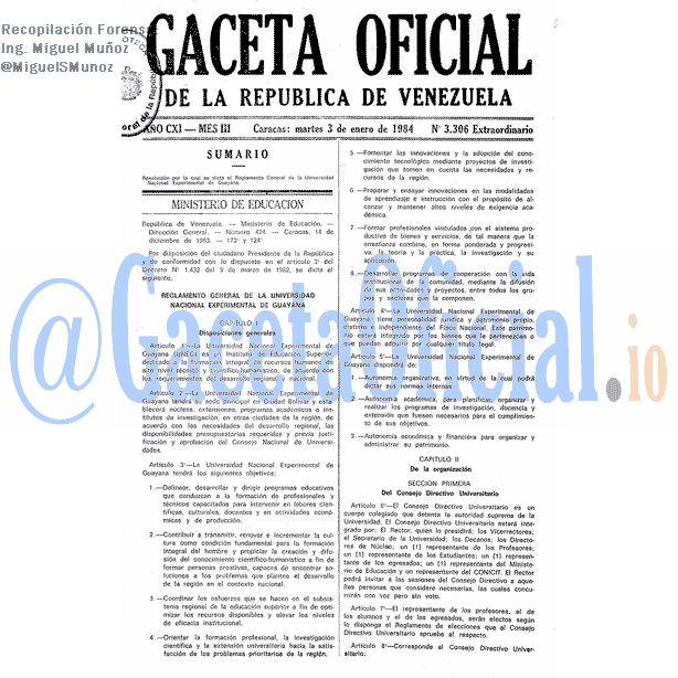 Gaceta Oficial 3306 del 3 Enero 1984