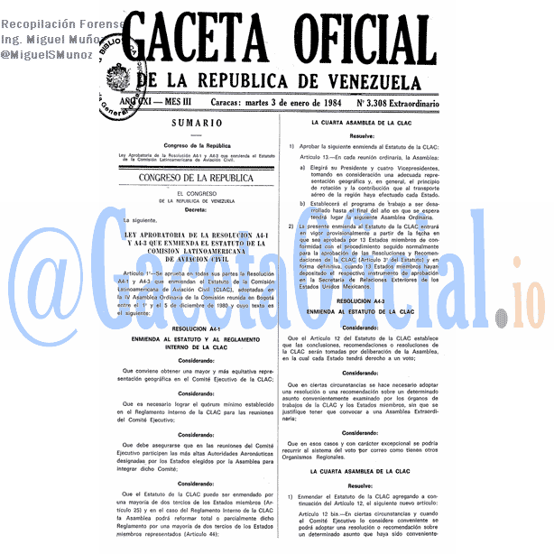 Gaceta Oficial 3308 del 3 Enero 1984