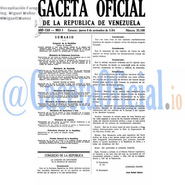 Gaceta Oficial 33100 del 8 Noviembre 1984