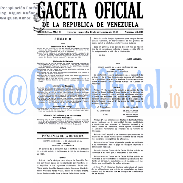 Gaceta Oficial 33104 del 14 Noviembre 1984