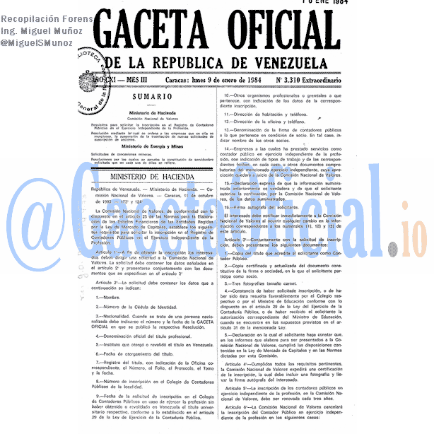 Gaceta Oficial 3310 del 9 Enero 1984