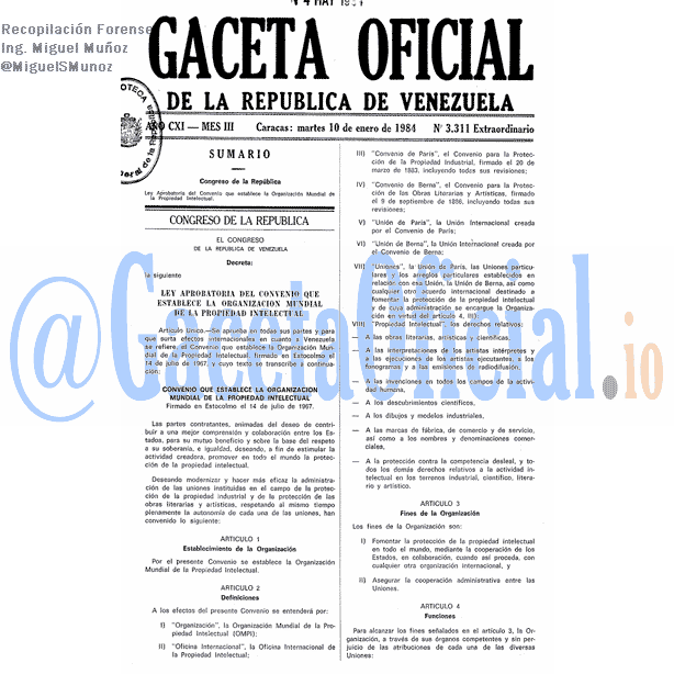 Gaceta Oficial 3311 del 10 Enero 1984
