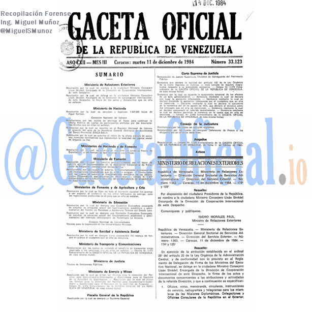 Gaceta Oficial 33123 del 11 Diciembre 1984