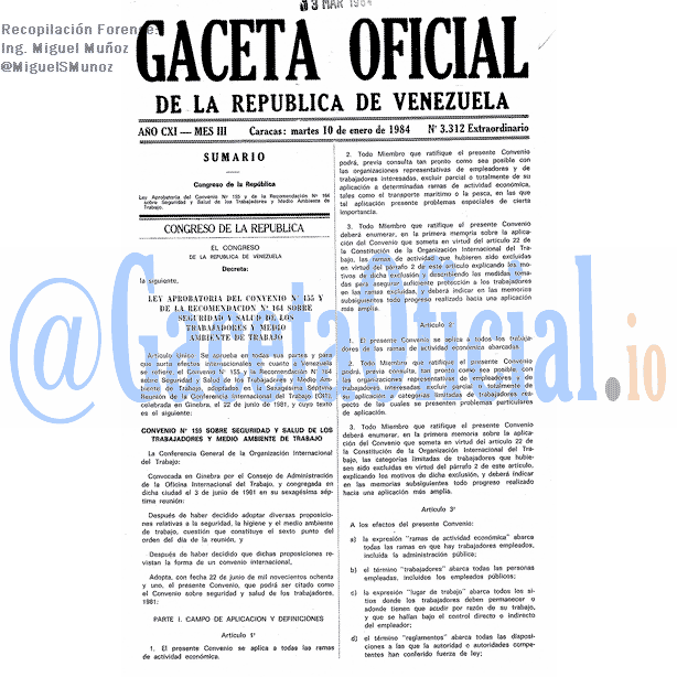 Gaceta Oficial 3312 del 10 Enero 1984