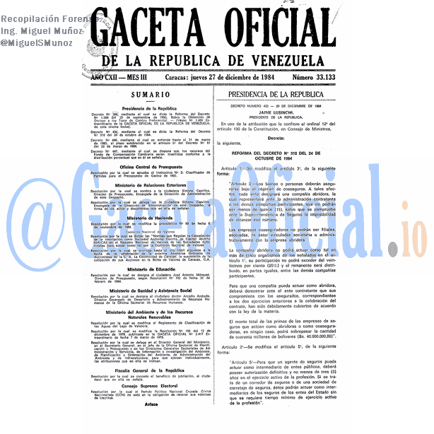 Gaceta Oficial 33133 del 27 Diciembre 1984
