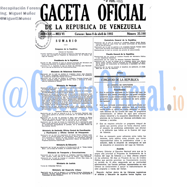 Gaceta Oficial 33198 del 8 Abril 1985