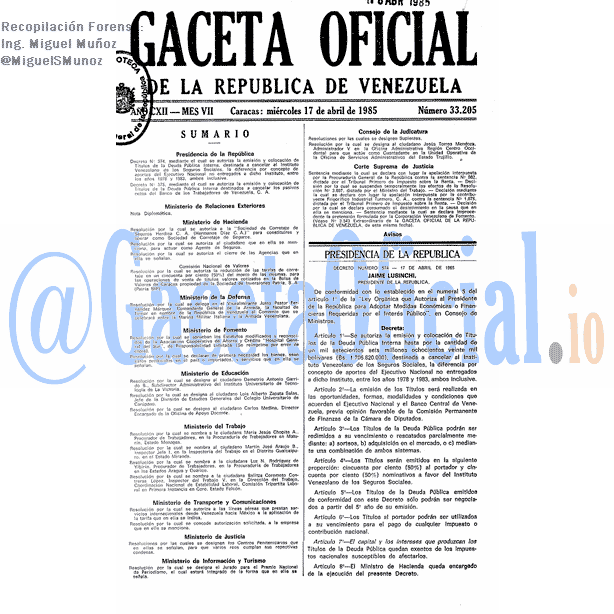 Gaceta Oficial 33205 del 17 Abril 1985