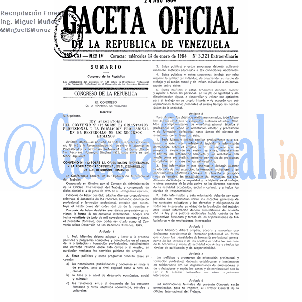 Gaceta Oficial 3321 del 18 Enero 1984